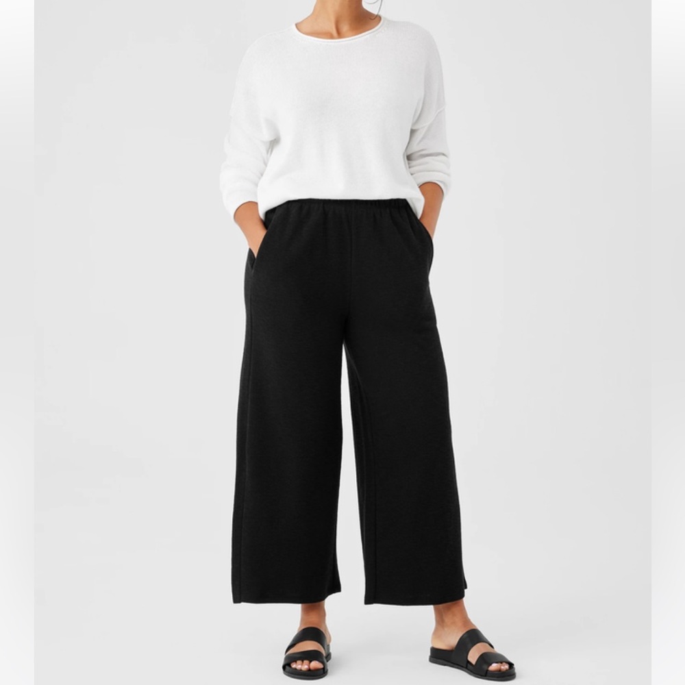 Eileen Fisher Organic Cotton Slubby Rib Knit Wide-Leg Pant